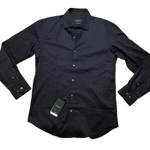 NWT Bugatchi Men's Textured Button Down Shirt Geometric Black 17.5 36 / 37